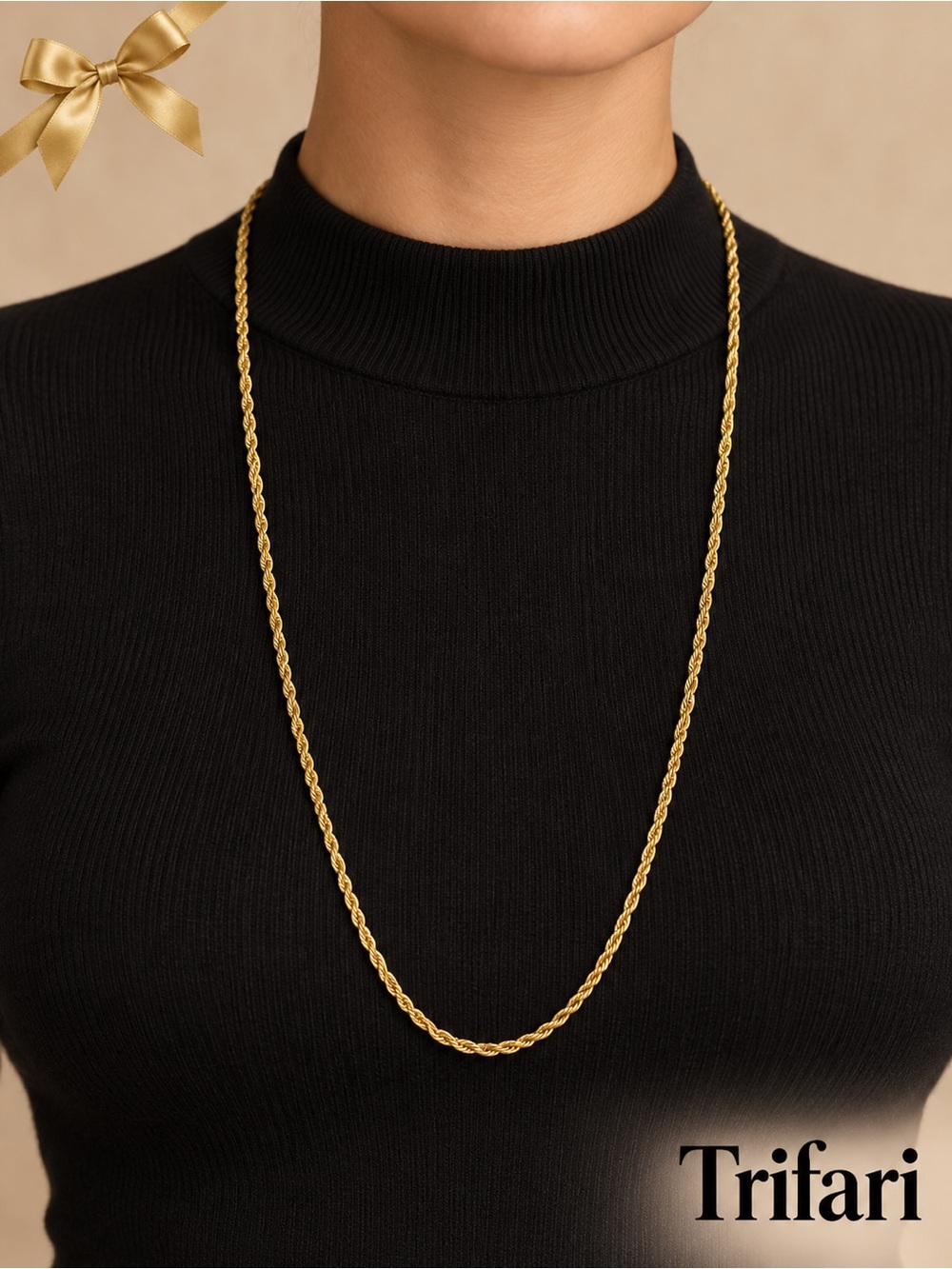 Trifari Vintage Gold Tone Rope Chain Necklace